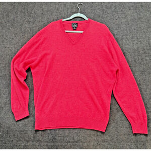 JOS A BANK Men's 100% Cashmere Bright Red V Neck Pullover Sweater Holiday Sz XL
